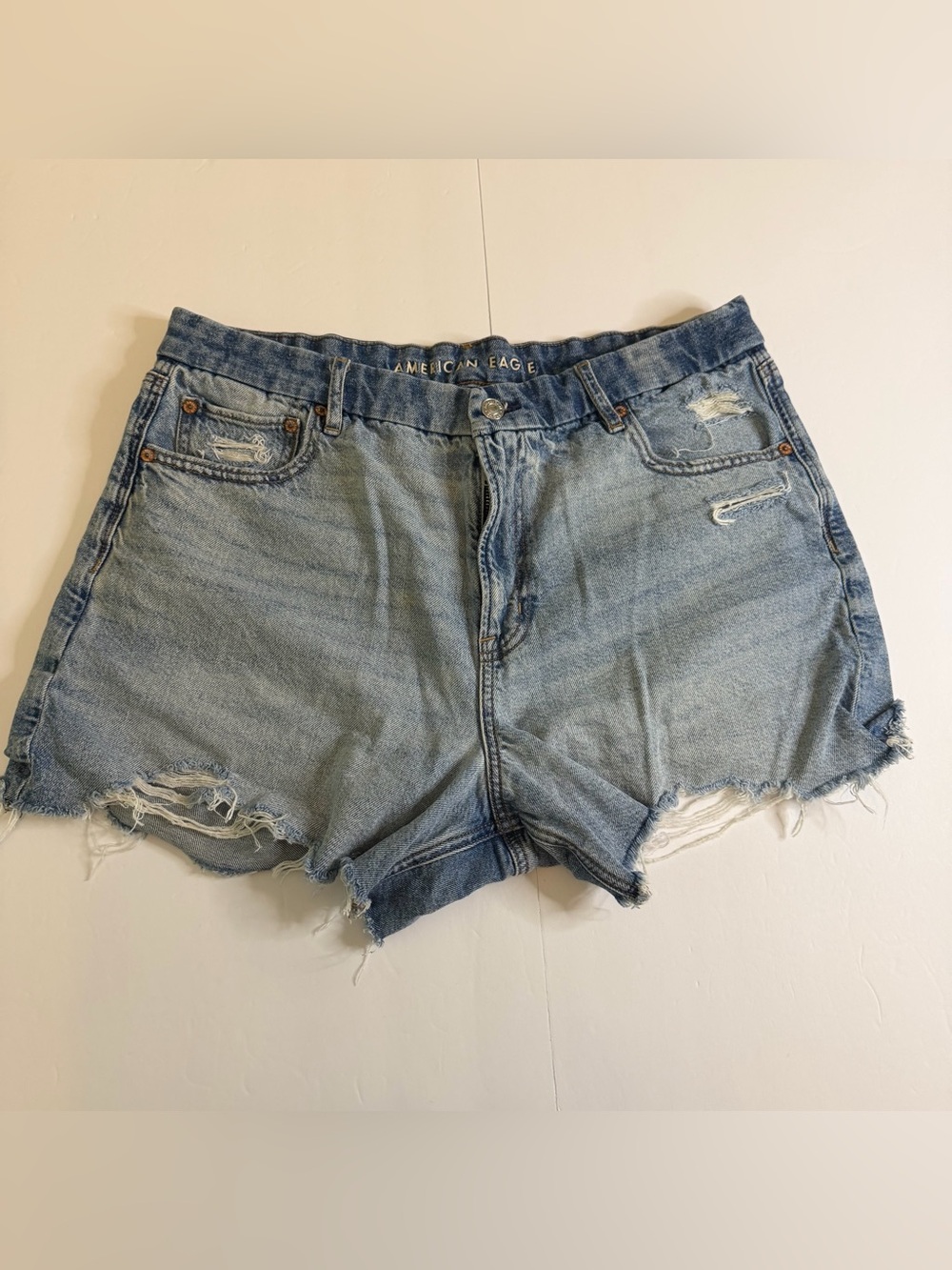 American Eagle Curvy Relaxed Denim Shorts Size 16 Distressed High Rise Cutoff
